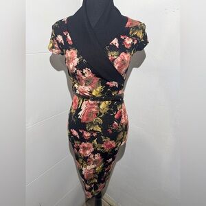 Rue21 Black Floral Midi Dress with Pink and Green